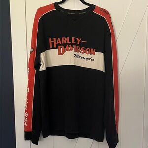 Vintage Harley-Davidson classic Black and Orange V-Neck Sweatshirt! XL